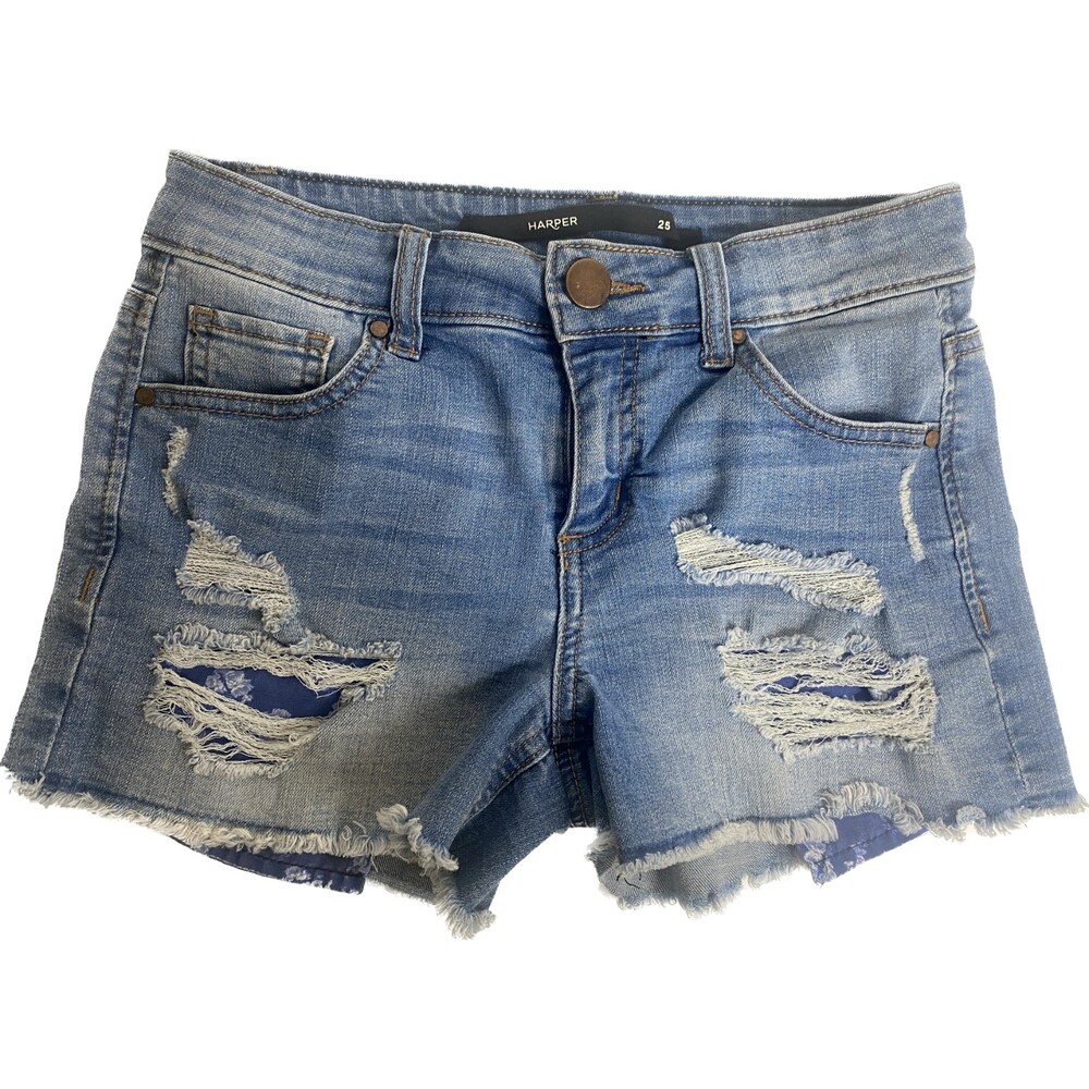 Harper Women's Size 25 Jean Shorts Distressed Cutoff Stretch Mid Rise Pockets